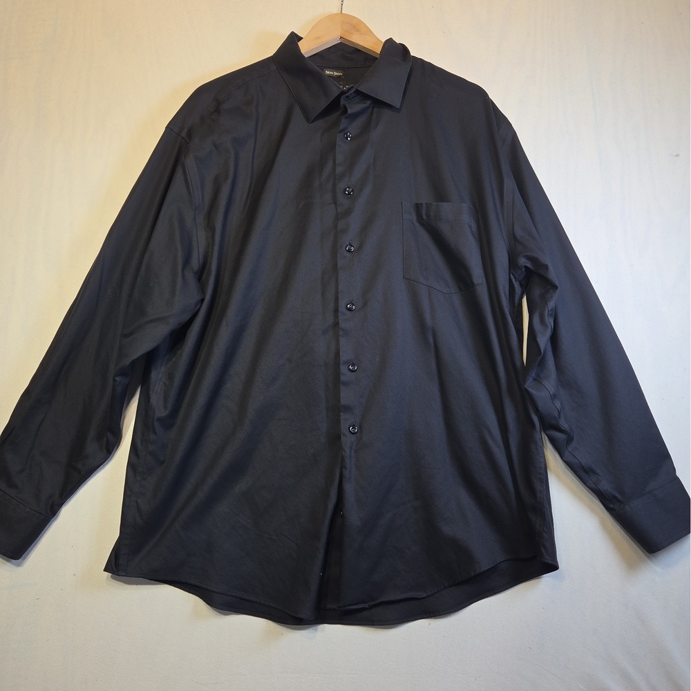 Pronto Uomo Men's 18 34/35 Black Non-Iron Cotton Long Sleeve Dress Shirt